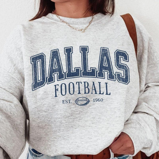 Vintage Dallas Football Sweatshirt  Dallas Texas Crewneck  Game Day Pullover  Football Sunday Shirt  Dallas Fan Gift Casual Round Neck