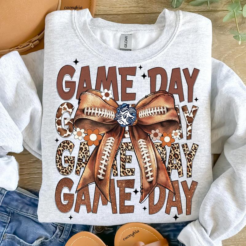Vintage UNC Football Coquette Bow Game Day Shirt, Gameday Women's Sweatshirt Cotton Fit Top Womenswear Embroidered Flat