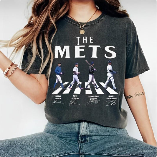 Mets Walking Abbeyy Road Signatures Baseball Shirt, New York Vintage Baseball Game Day Unisex Tee for Fans