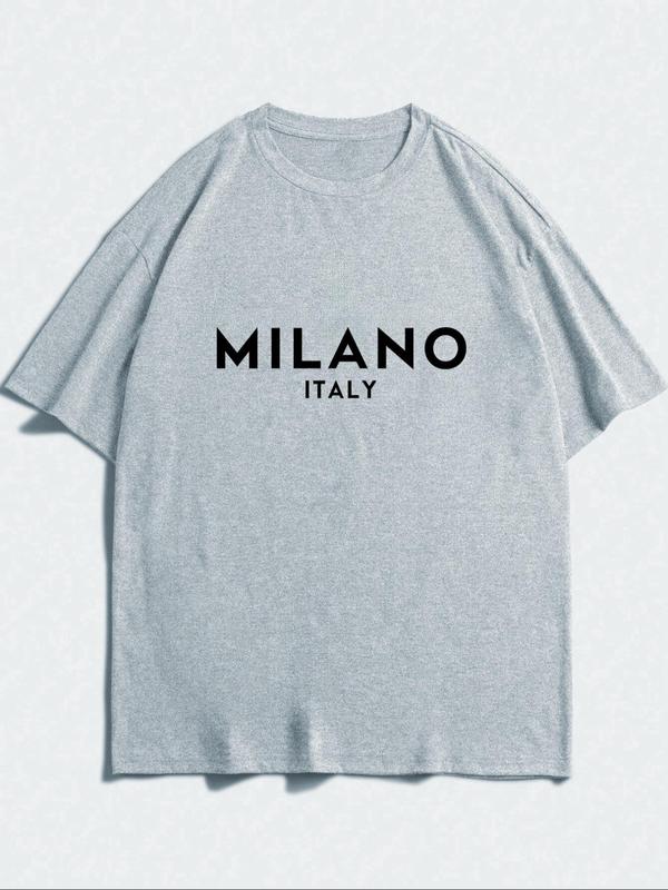 Men's Letter Print Round Neck Tee, Regular Fit Casual Comfy StreetwearÂ Drop Shoulder Short Sleeve T-shirt for Daily Wear, Graphic Tees,Â Men's Summer C