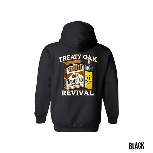 Treaty Oak Revival 1 Sides Hoodie, Bold Graphic of a Cigarette Pack and Lighter Design Shirt Long Sleeve Tops Man Pullover Sweaters Menswear