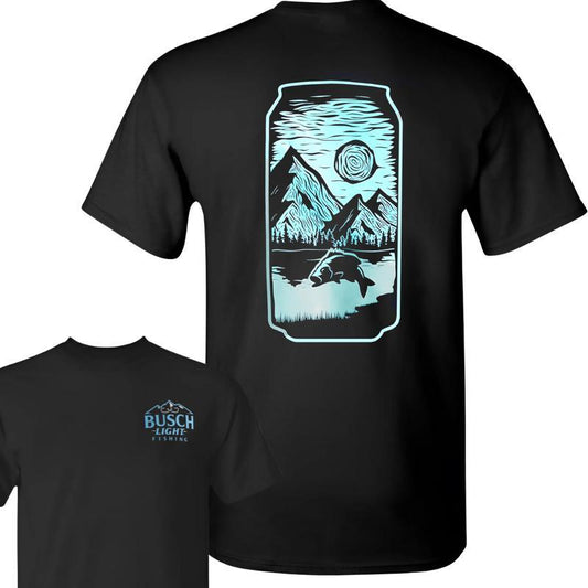 Busch Light -Beer- Busch Light Fishing 2 sided Tshirt, Casual Graphic Round Neck T-shirt for Summer, Fashion Top for Daily Wear, T shirt For Men And W