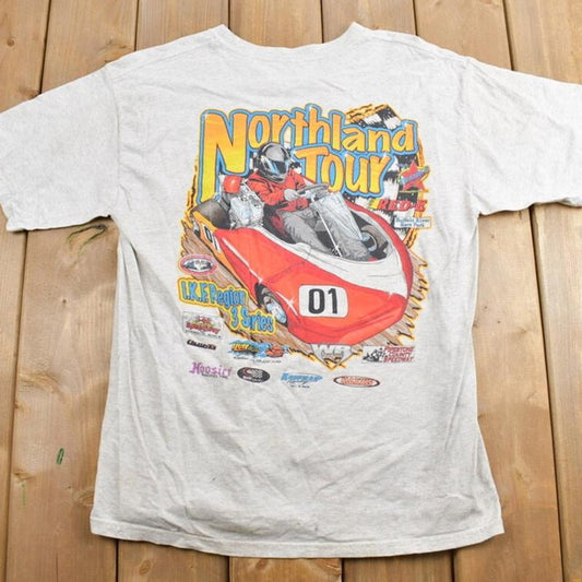 Vintage 1990s Northland Tour Racing Graphic T-Shirt Classic Cotton Menswear Top Embroidered Hoodie