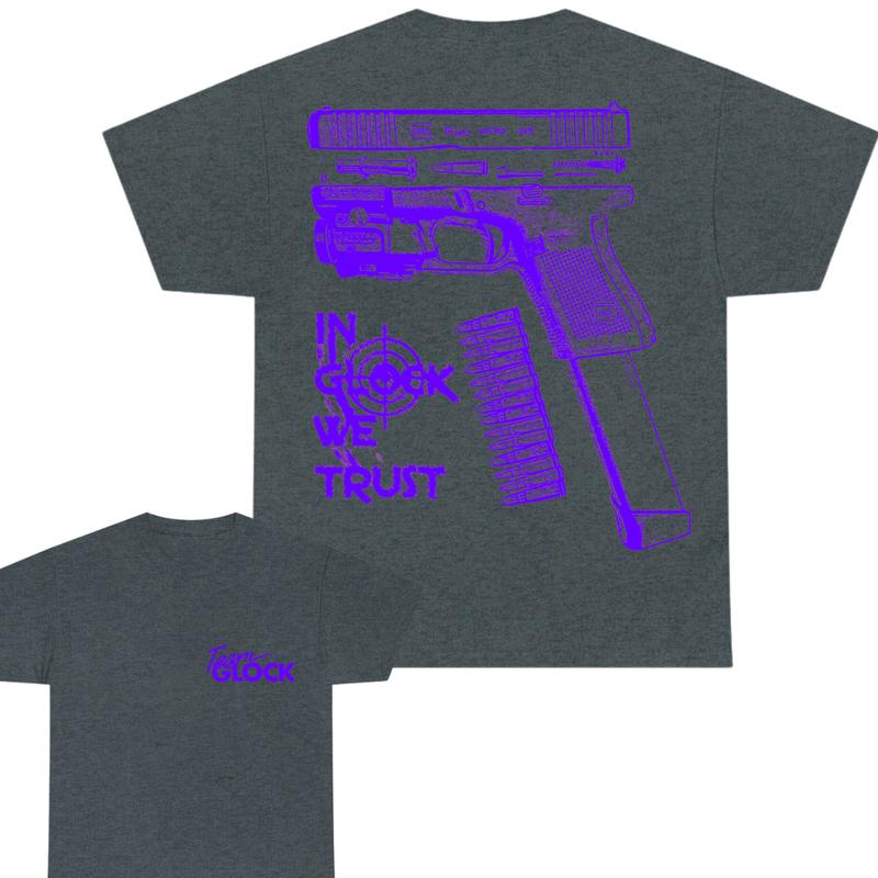 Team Glock Tshirt - Double-Sided IN GLOCK WE TRUST Tshirt - Classic Fit, design Color Blue - Full Color , Men's and Women's Sizes - Menswear Cotton