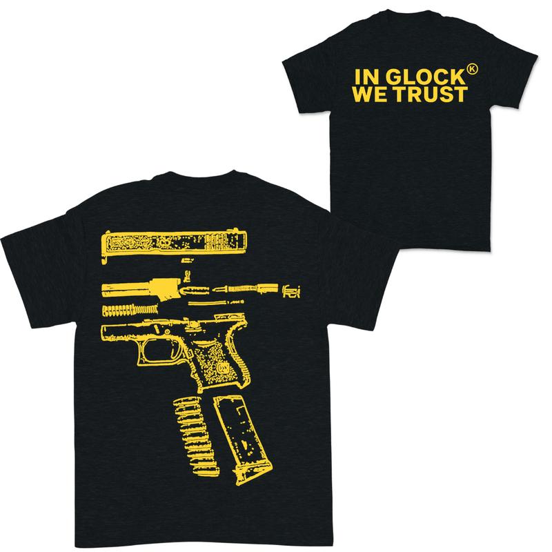 In Glock We Trust Double-Sided Yellow Design Shirt - Full Color Edition Menswear Top