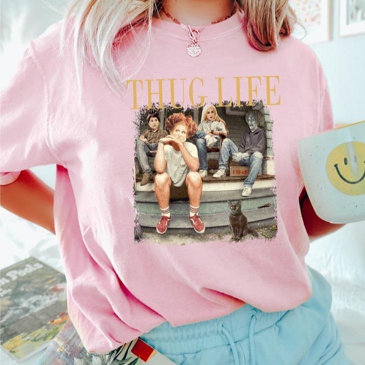 Thug Life Halloween Shirt, Retro  Movie Shirt, Retro Halloween Character TShirt  Cotton Womenswear