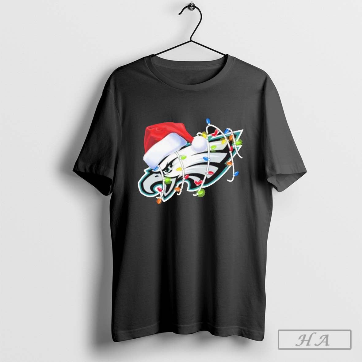 Philadelphia Eagles Logo X Santa Hat Christmas Light Shirt