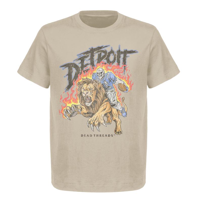 Detroit Football Deadman Riding Lion Graphic T-Shirt â€“ Heavy Cotton, Retro Menswear & Womenswear American Football Limited Edition