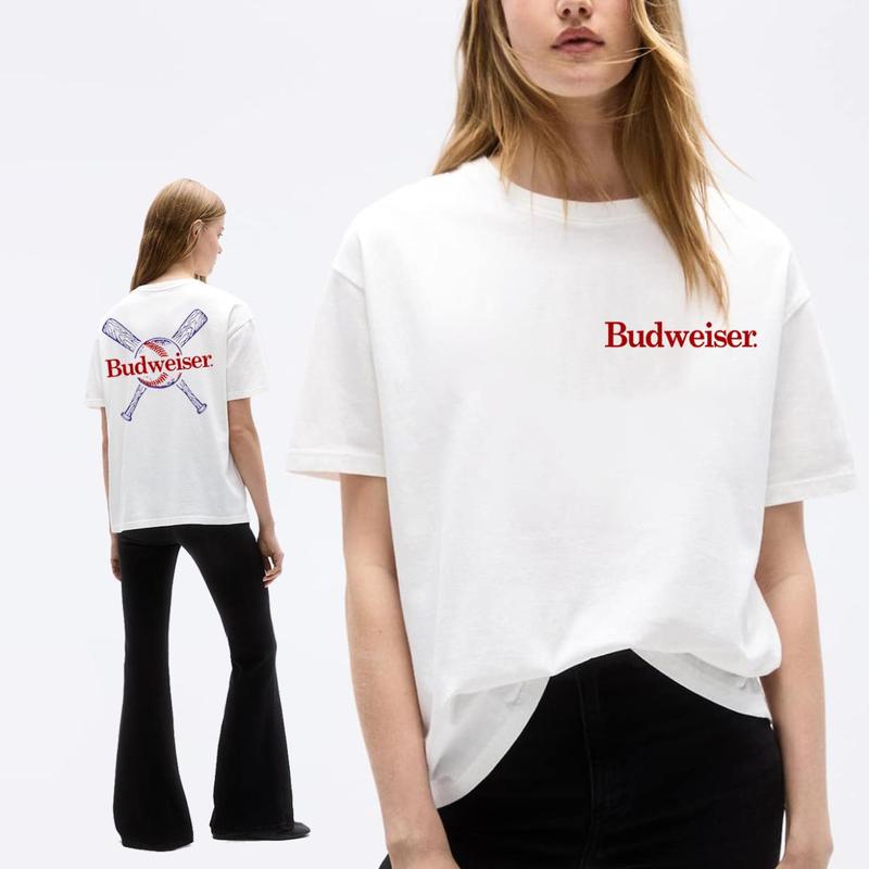 Budweiser cross bats casual fit t-shirt, trending summer 2024 tee, sustainable fashion tee