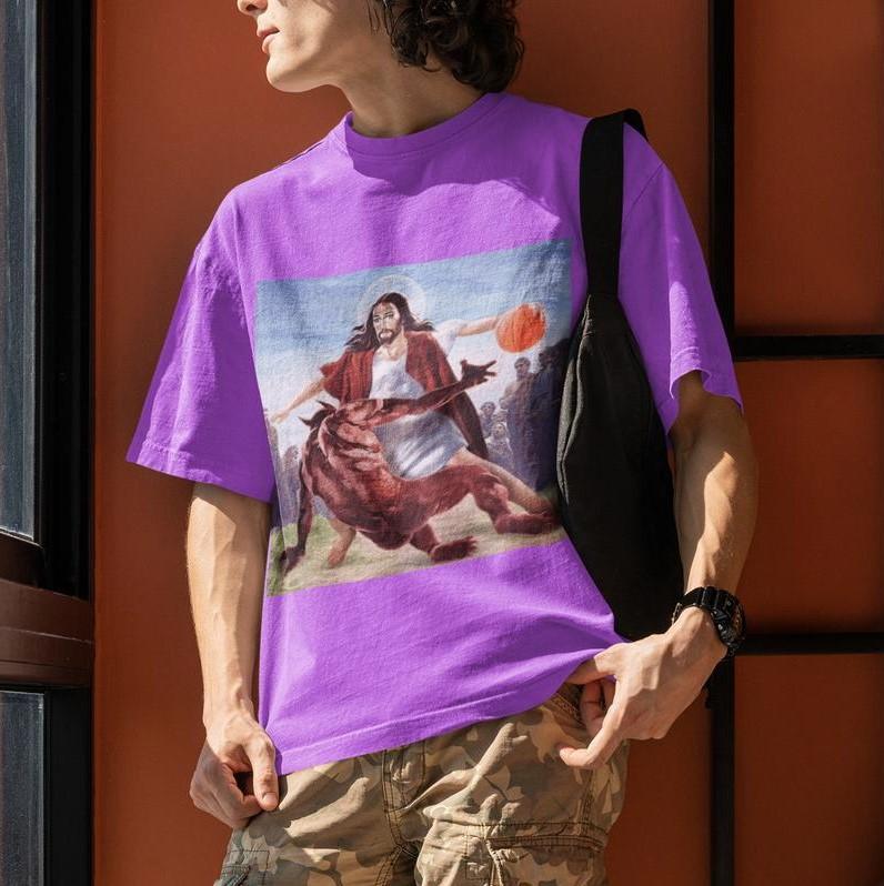 Jesus Crossing Up The Devil Christian T-Shirt, Jesus Shirt, Jesus Basketball Shirt, Unisex T Shirt Streetwear Menswear Top Underwear Tshirt
