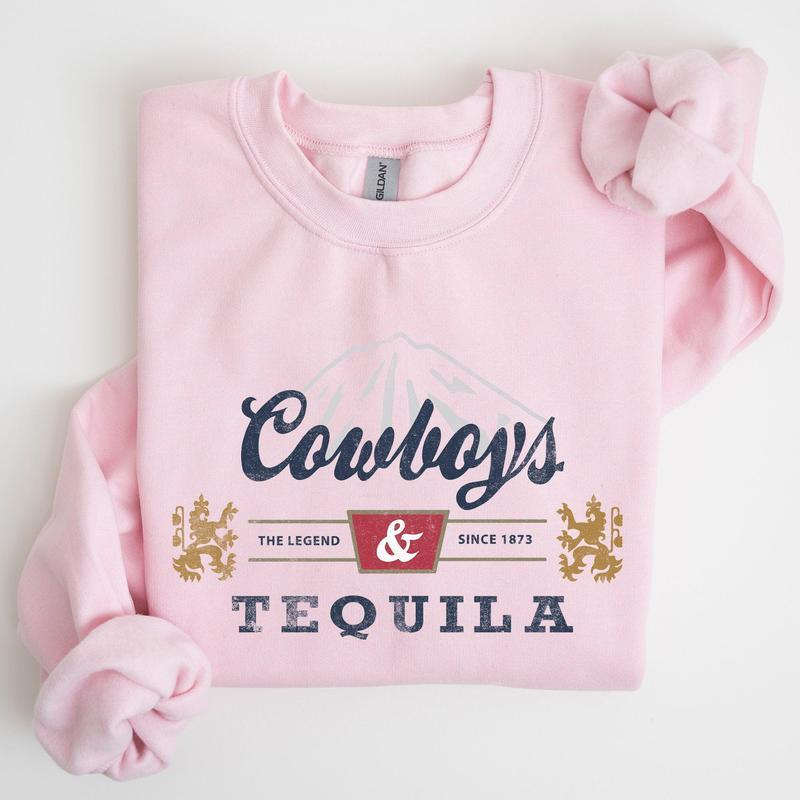 Cowboys and Tequila, Retro, Beer, Vintage, Cowboy Sweatshirt, Women's Crew Neck, Crewneck