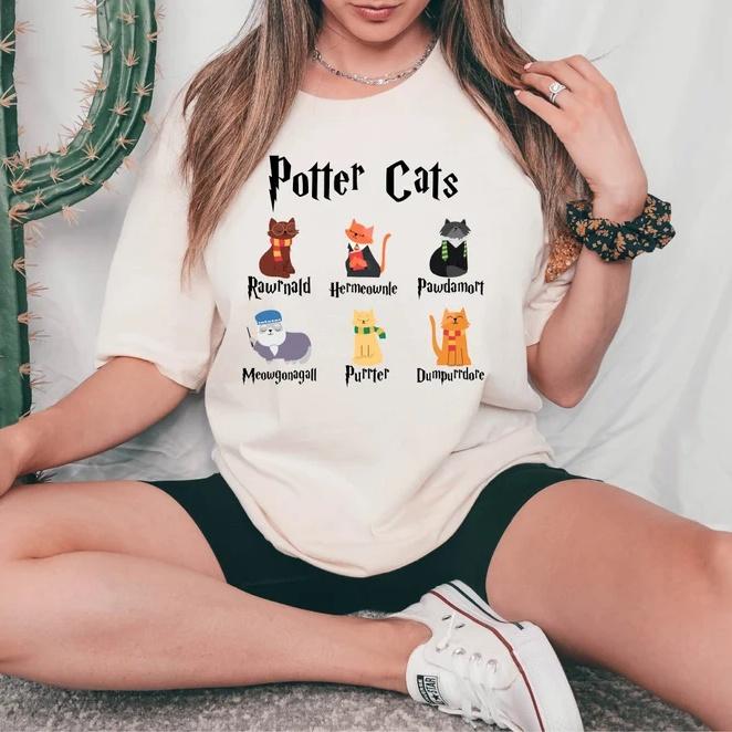 Harry Potter T-Shirt, Potter Cat Birthday Gift, Cotton Shirt, Cat Black Shirt