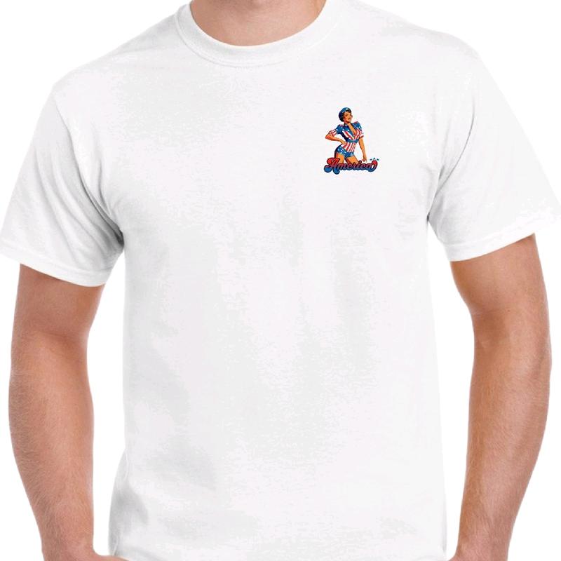 God Bless America Pinup Girl Men's T-Shirt in Cotton - Menswear Tshirt Top Casual Crewneck