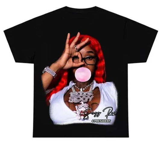 Big S Red Bubble Gum Big Face T-shirt, Rap Hip Hop Tee, 100% Cotton, Crew Neck, Slight Stretch, Breathable & Wear-Resistant, All-Season Short Sleeve T