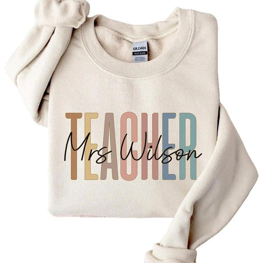 Custom Mrs Teacher Sweatshirt, Teacher Tshirt, Cute Teacher Crewneck, Teacher Appreciation gift, Gift for Teacher, Retro Teacher Shirt