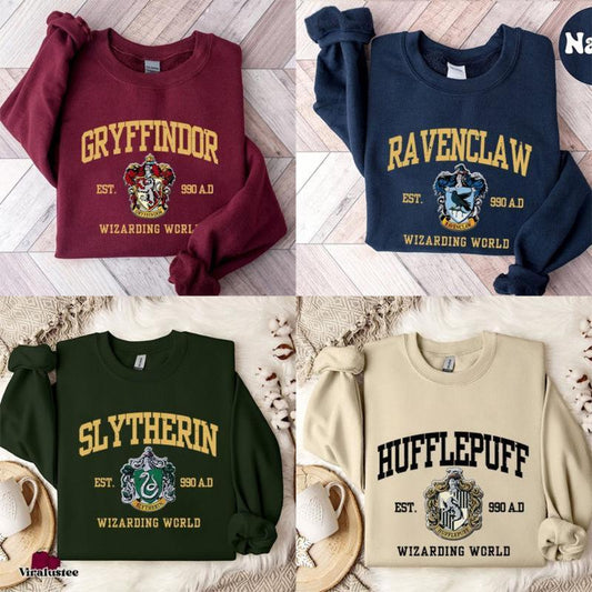 Vintage Hogwarts Houses Sweatshirts, Harrrry Potttter Shirt Menswear Hoodie, Fashion Women's Top for Daily Wear, Womenswear Hoodie