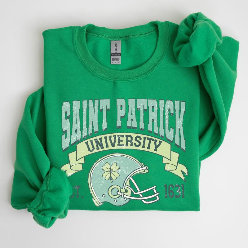 St Patrick University, Vintage, College, Ireland, Football, St Patrick's Day Sweatshirt, Women's Crew Neck, Crewneck