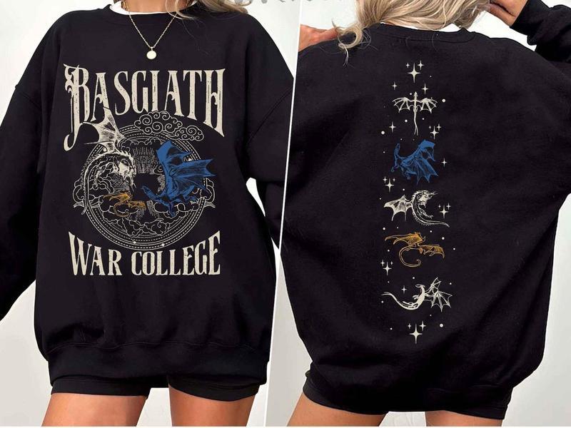 Vintage Basgiath War College 2 Sided Sweatshirt, Fourth Wing Crewneck, Dragon Rider Sweatshirt, Book Nerd Sweater, Bookish Merch, Booktok Sweater Casu