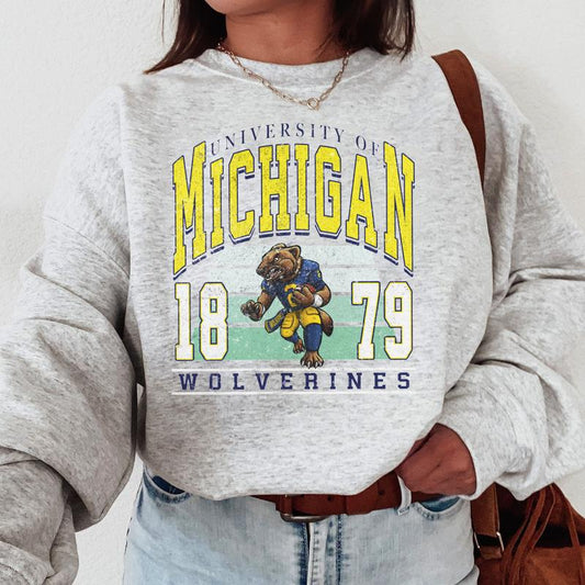 Michigan Wolverines Vintage College NCAA Sweatshirt, Vintage Football Sweatshirt NCAA, Classic Sport Sweatshirt, Gifts For Football Fan Sport