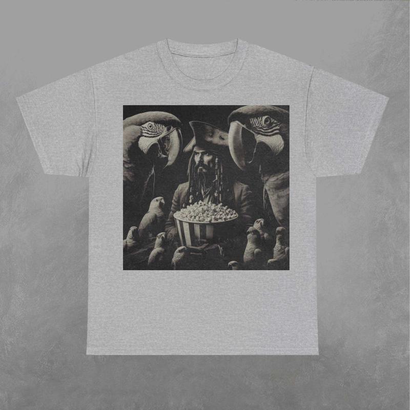 Jack Sparrow and the Parrots Shirt, Jack Sparrow Shirt, Pirates of the Caribbean Crewneck, Movie Graphic Shirt Classic Fabric Menswear