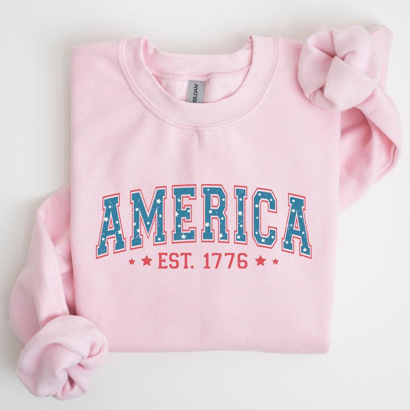 America, 1776, Patriotic, 4th of July Sweatshirt, Women's Crew Neck, Crewneck Casual Comfort Womenswear Comfortable Graphic