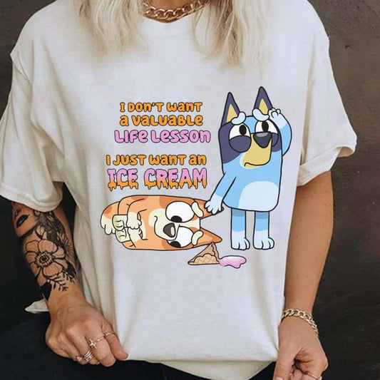 Bluey I Just Want An Ice Cream Shirt, Bluey Bingo Ice Cream Leson Shirt, Bluey Bingo Shirt, Bluey Shirt Sweatshirt, Hoodie, Comfort Colors