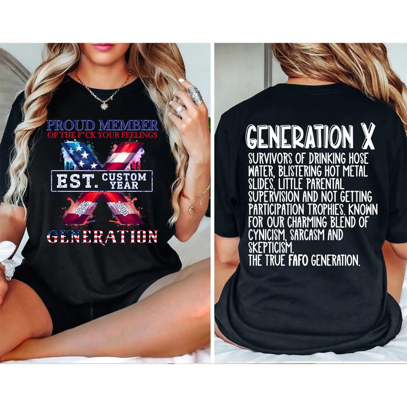 Custom Est.Year Flag Gen X 2 Side T-shirt, Gen X Shirt, FAFO Generation 1965-1980 Shirt