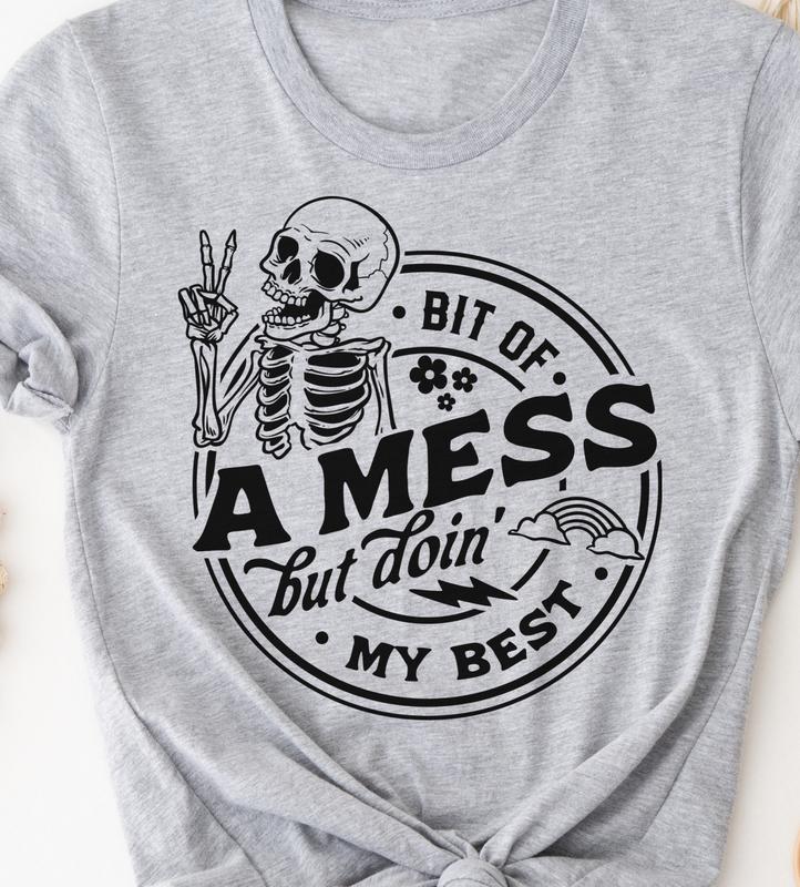 Bit Of a Mess but Im Doing My Best T-Shirt Funny Sarcastic Tshirt Relatable Everyday Tee Sarcasm Funny Shirt Hilarious Sarcastic T-Shirt Soft Print Ts
