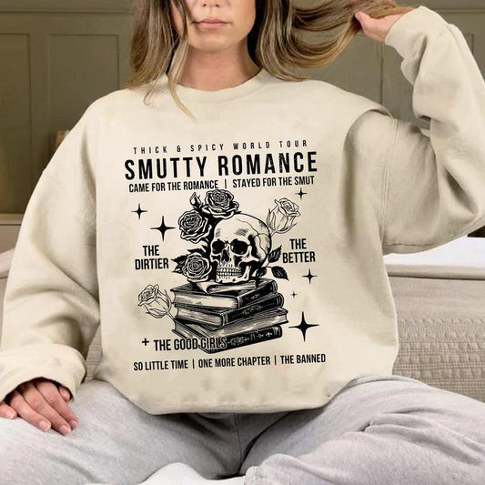 Retro Smutty Romance Sweatshirt, Dark Romance Merch, Smut Reader, Spicy Book Club Sweater, Bookish Merch, Skeleton Book Crewneck, Booktok Shirt
