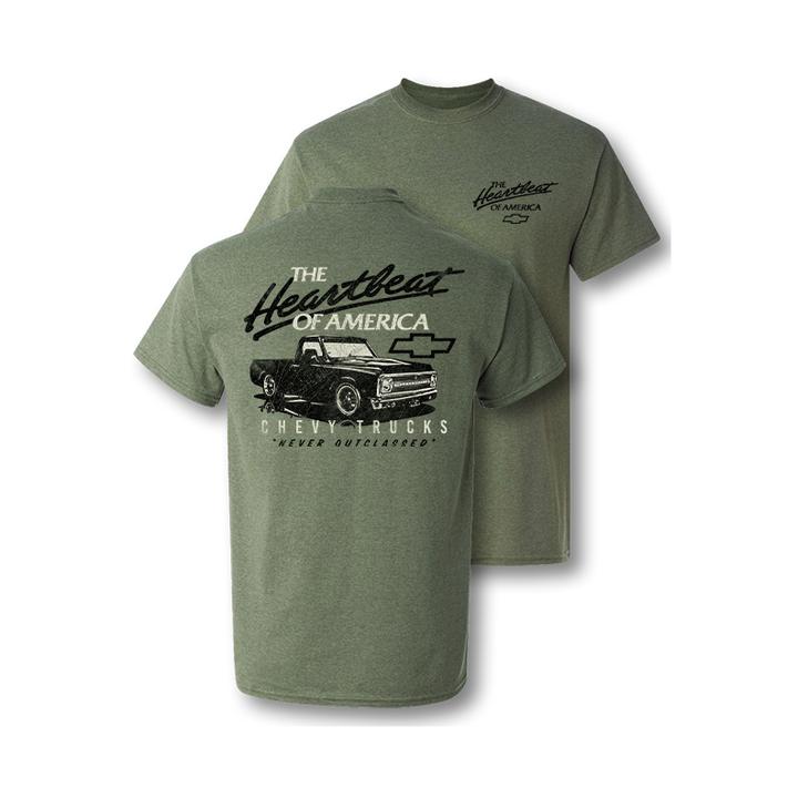 Chevy Trucks Never Outclassed Heartbeat of America Vintage Graphic T-Shirt Cotton Casual Crewneck Shortsleeve