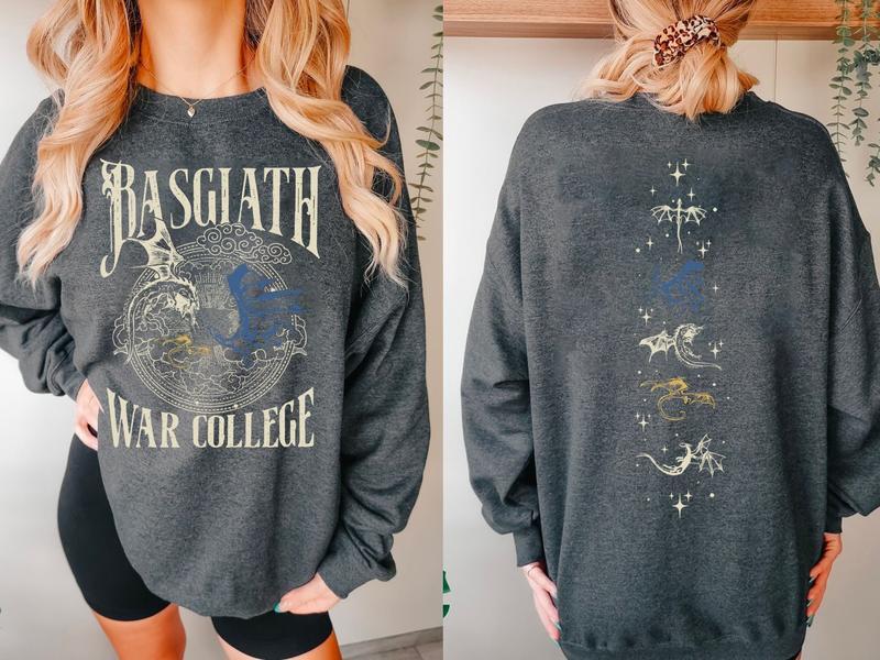 Vintage Basgiath War College 2 Sided Sweatshirt, Fourth Wing Crewneck, Dragon Rider Sweatshirt, Book Nerd Sweater, Bookish Merch, Booktok Sweater Casu