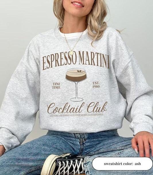 Espresso Martini Sweatshirt, Tini Time Sweatshirt, Retro Cocktail Club Sweatshirt, Funny Social Club Crewneck, More Espresso Less Depresso Sweatshirt,