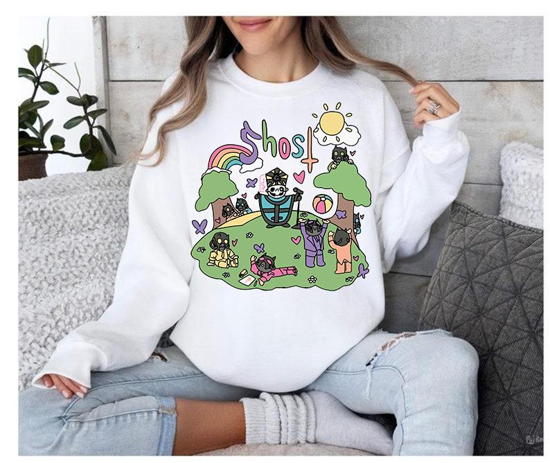 Ghost Band Rainbow Sweatshirt Funny Vibes Cozy Crewneck Sweater Ghost Metal Band