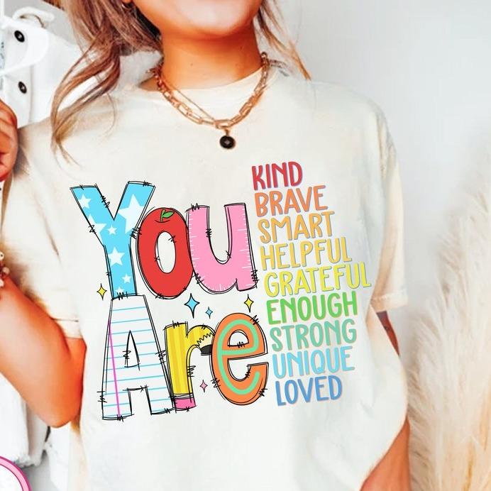You Are Kind T-Shirt, Back To School TShirt, Teacher Appreciation TShirt, Retro Teacher T-Shirt, School Doodles T-Shirt Cotton Fabric