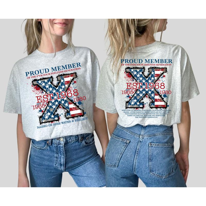 Custom Est.Year FAFO Flag X 1965-1980 GenX 2 Side Shirt, Generation GenX T-shirt, Proud Member The True FAFO Generation X Shirt