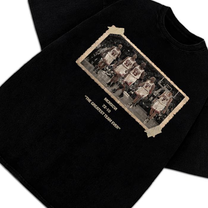 1996 Chicago Squad Vintage Photo T-Shirt The Greatest Team Ever 72-10 Michael Jordan Crewneck Cotton