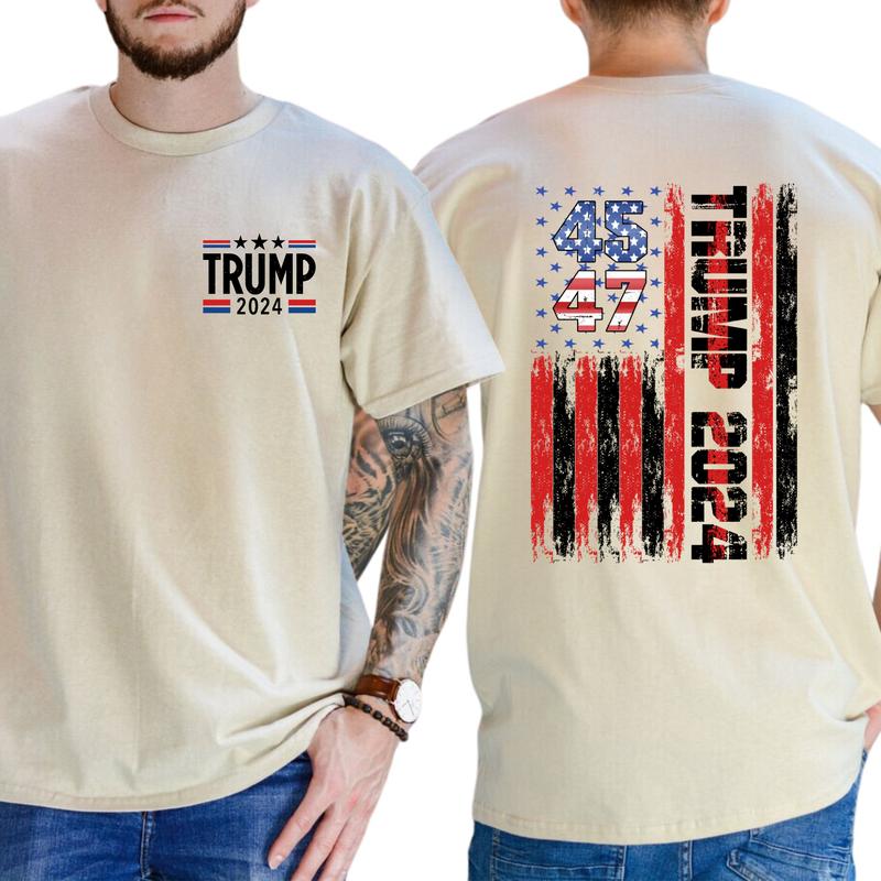 2-Side Trum 2024 Flag America Unisex T-Shirt Team Trum T-Shirt, Full Color, For Men ,Gift For men, Casual
