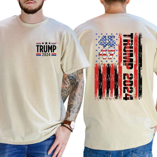 2-Side Trum 2024 Flag America Unisex T-Shirt Team Trum T-Shirt, Full Color, For Men ,Gift For men, Casual