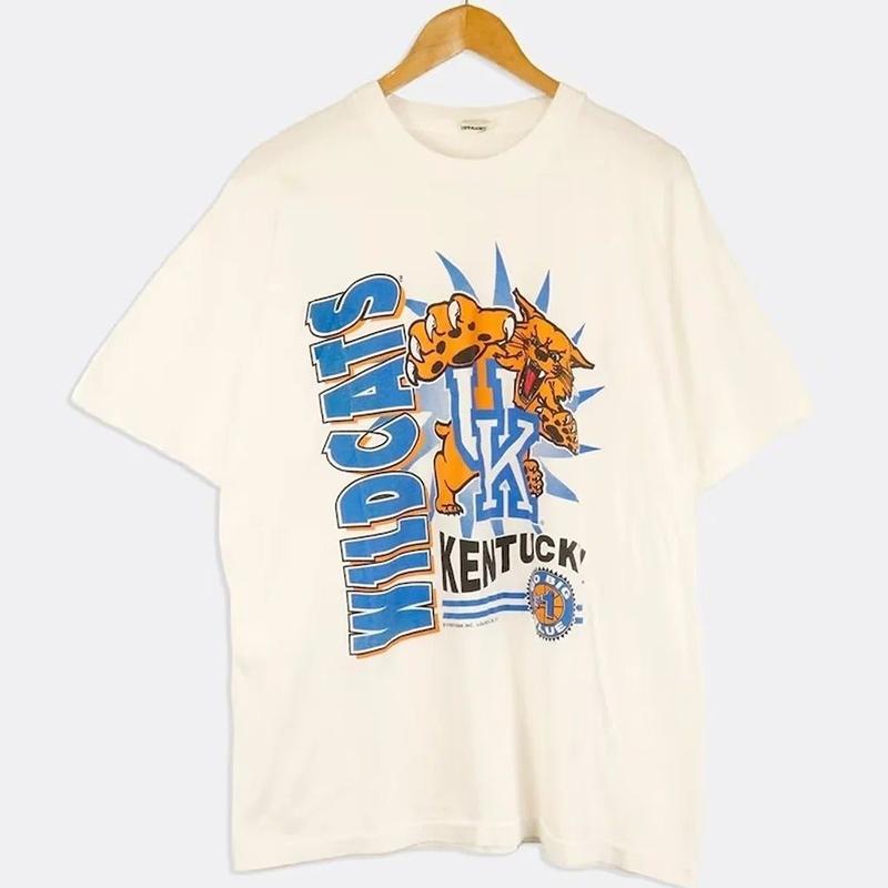 NCAA Kentucky Wildcats Block Lettering Wildcat Cartoon White T-shirt