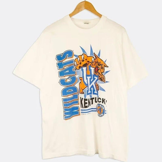 NCAA Kentucky Wildcats Block Lettering Wildcat Cartoon White T-shirt