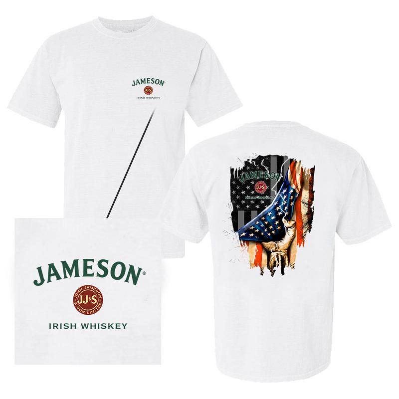 Jameson Irish Whiskey Usa Flag T-shirt - 2 Side - Every Color Available - Gym To Street Wear - One Style Fits All - Fashion For All - Fit For All