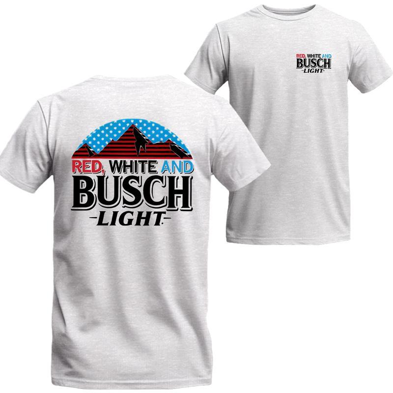 Busch Light, Beer, Red White And Busch Light 2-sides T-shirt,  For Men, For Women,  Casual Graphic Round Neck T-shirt for Summer, Fashion Top for Dail