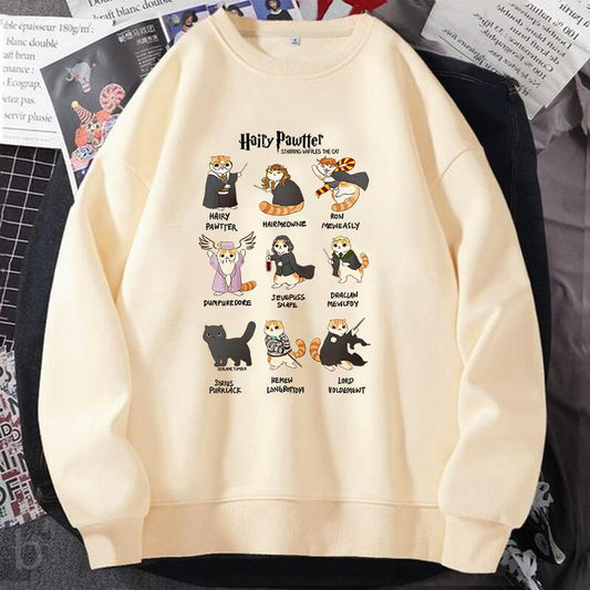 HP Potter Meow Sweatshirt Hoodie Shirt, gift for fan Cotton Menswear Relaxed Fit Sweaters Tee