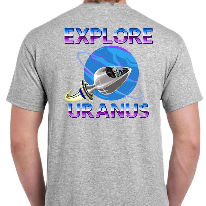 Explore Uranus Men's funny T-shirt- Crewneck Menswear Casual Cotton
