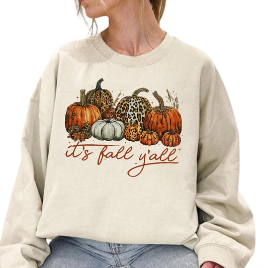 It's Fall Y'all Leopard Pumpkin Sweatshirt, Halloween Gifts for Lover, Fall Autumn Sweatshirt Unisex