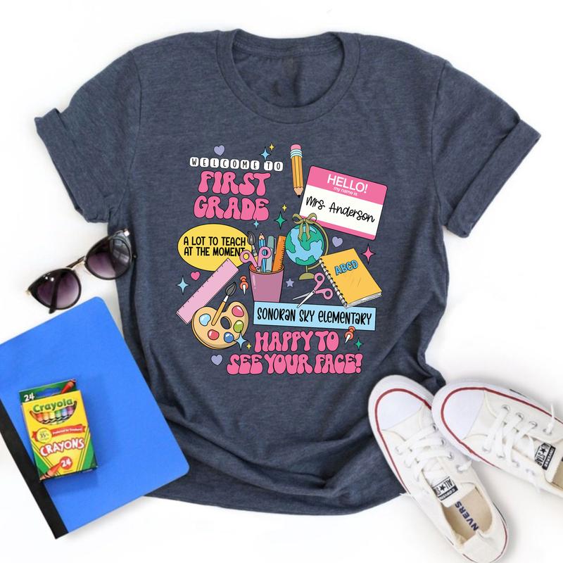 Welcome To 1st Grade Happy To See Your Face Shirt, Happy First Day Of School 1st Grade Teacher Shirt, Custom Name Shirt, Personalized Teacher Shirt (P
