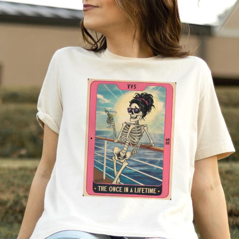 Skeleton Summer Tees Skeleton Vacation Beach T-Shirts Cruise Ship Tshirts Cruise Vacation Tops Womens Skeleton Tropical T-Shirts Fun Summer Cruise Top