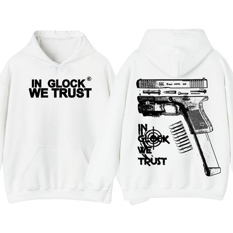 In Glock We Trust Double Sided Hoodie - Full Color - New Design Black & White- Classic Fit - Long Sleeve - Menswear - Unisex,For Her, For Him glock sh