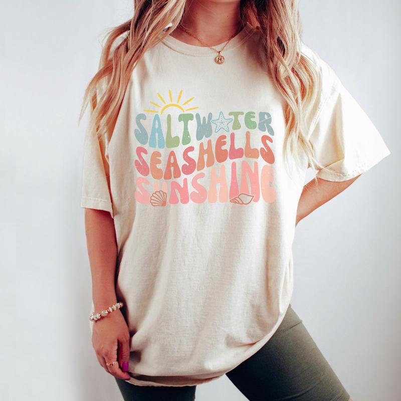 Saltwater Seashells Sunshine Shirt, Summer Shirt, Comfort Shirt for Women, Beach TShirt, Summer Vacation TShirts, Saltwater Tee, Sunsets Tee, Matching