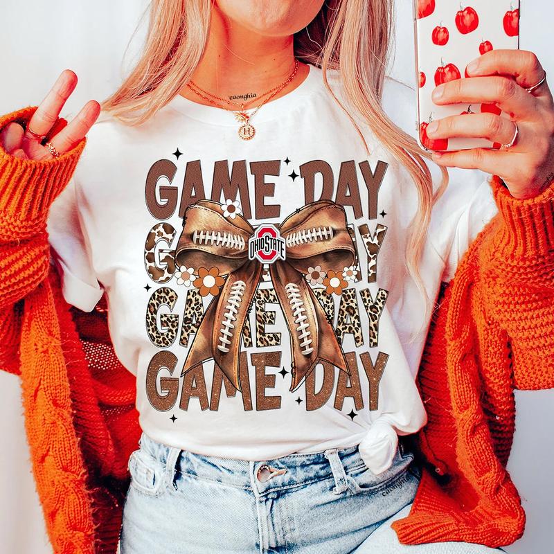 Vintage Ohio Bukeyes Football Coquette Bow Game Day Shirt, Gameday Women's Sweatshirt, Tis the Football Season Shirt Cotton Fit Top Womenswear